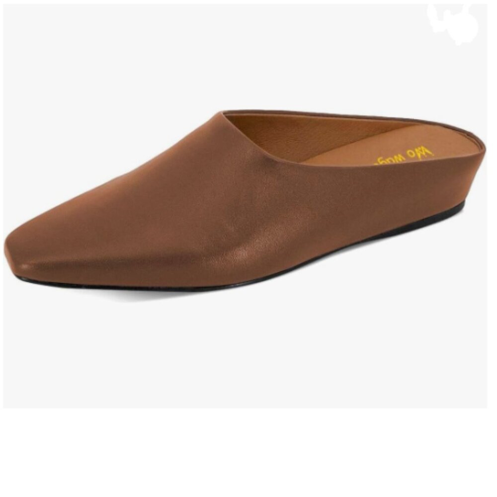 Wo Wagas Brown Mules Low Wedges Heels Slipper Squared Toe Slip On Indoor Shoes